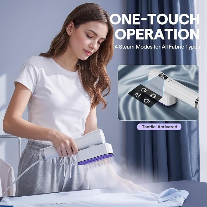 Steamer for Clothes, Handheld and Portable with 15-Second Heat-Up, 2-in-1 Steamer & Iron with Smart Touch Operation and 4 Modes, Suitable for All Fabrics, Ideal for Home & Travel