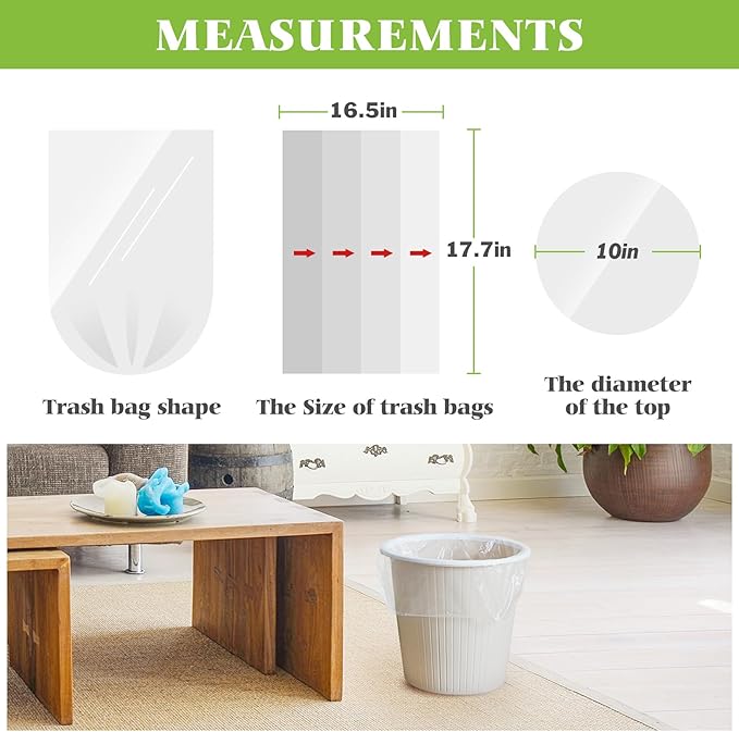 Teivio 2.5 Gallon 180 Counts Strong Trash Bags Garbage Bags, Bathroom Trash Can Bin Liners, Small Plastic Bags for home office kitchen, Clear