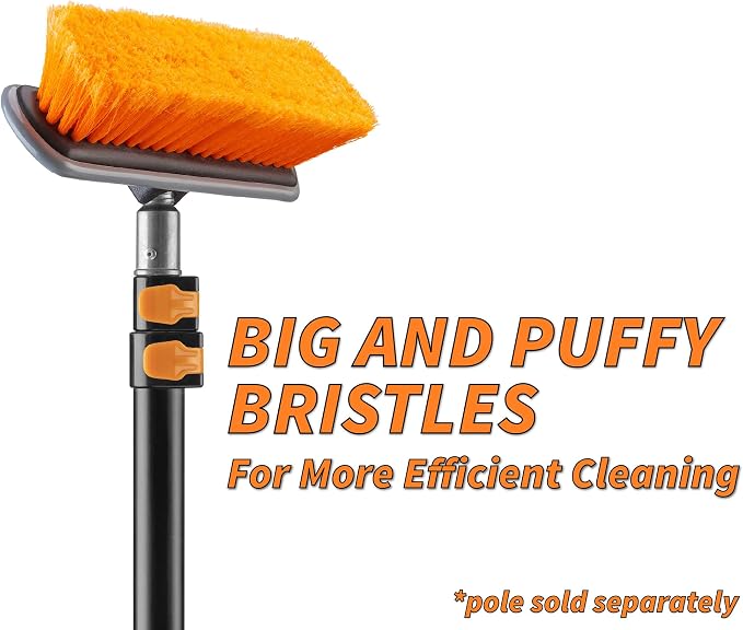 20 Foot High Reach Duster Kit with 4-12 ft Extension Pole and Medium Bristle Deck Scrub Brush Composite Deck Brush Head & Vinyl Siding Brush Boat Scrub Brush