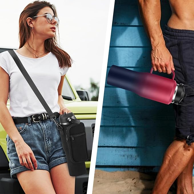 Insulated Water Bottle 32 OZ - with Straw & Pop-up Spout Lid, Keep Cold-48H Hot-12H, Stainless-Steel with handle for Women Men, Metal Flask Water Bottle Fits in Cup Holder