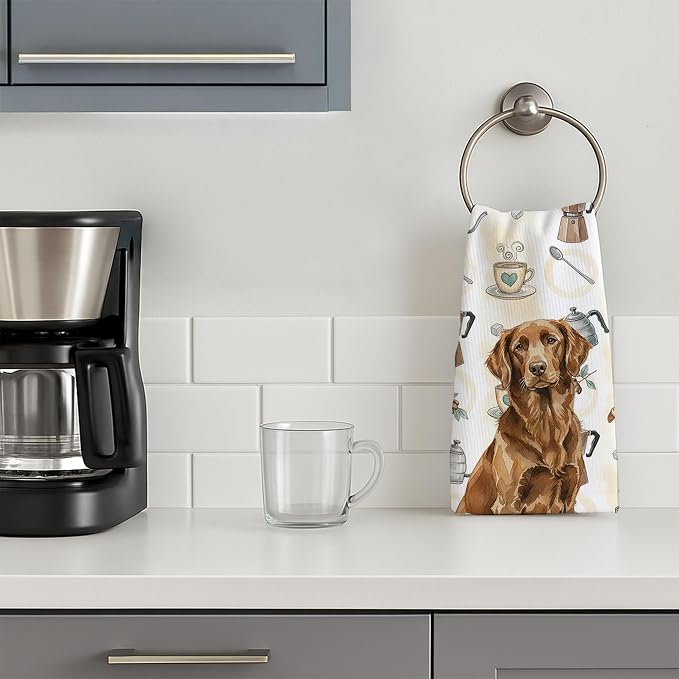 Caroline's Treasures Liver Flat-Coated Retriever Coffee Bar Kitchen Towel Velour Plush Front and Cotton Loop Back Machine Washable