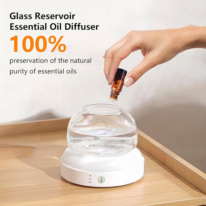 Elegant Glass Reservoir Essential Oil Diffuser 200ML, One Button Control Glass Diffuser with Rainbow Colors for Home Office Bedroom Gift