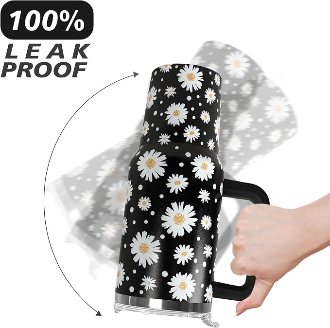Ceovfoi 40 Oz Daisy Tumbler With Handle,Daisy Coffee Travel Mug Cup Water Bottle,Daisy Decor,Daisy Gifts for Women