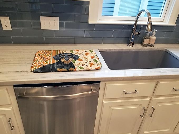 Caroline's Treasures Wirehaired Black and Tan Dachshund Heirloom Fall Dish Drying Mat Absorbent Dish Drying Mat Pad for Kitchen Counter Dish Drainer Mat for Countertop, 14 x 21", Multicolor