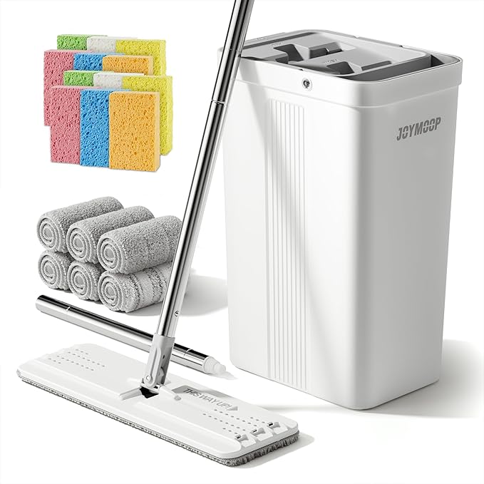 JOYMOOP Mop and Bucket with Wringer Set with Colorful Compressed Sponges, Househould Cleaning Tool of Floor Mop and Cellulose Sponges