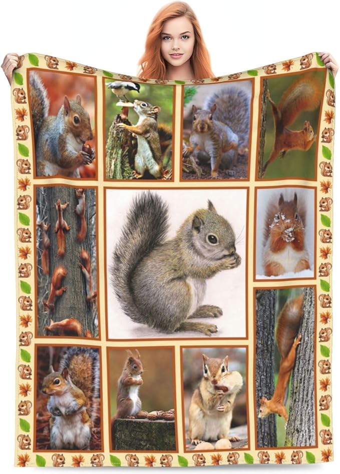 Cute Squirrel Decor Throw Blanket - Super Warm Soft Plush Lightweight Fleece Flannel Animals Blanket - Squirrels Gifts for Women, Girls, Boys, Men, Kids - Winter Couch Bedding - 40"X50"
