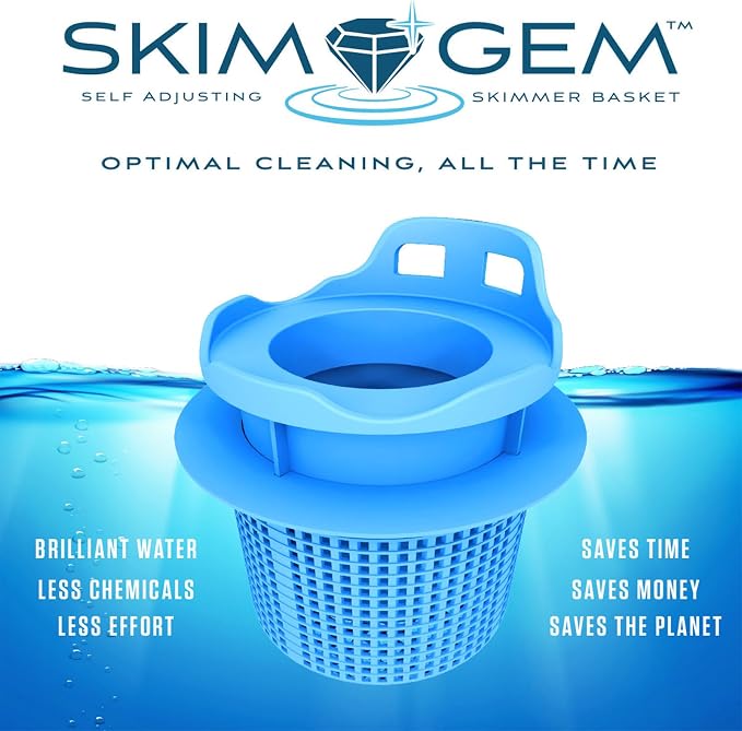 Skim Gem™ Pool Skimmer Basket – Self-Adjusting Floating Pool Skimmer, Fits 7” & 8.5” Skimmer Baskets, Improves Water Cleaning, Reduces Debris, Made in USA