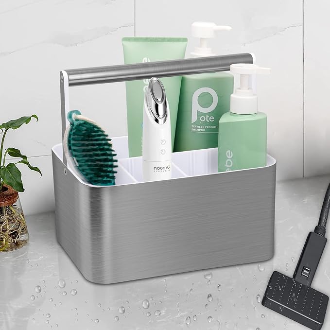 BYUNER Plastic Shower Caddy Dorm: Portable Bathroom Caddy Organizer for College with Handle and Adjustable Divider, Utility Hard Shower Basket Bin Tote for Toiletry,Shampoo,Soap,Cleaning Product