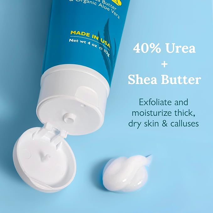 Urea Cream 40 Percent for Feet Maximum Strength Cracked Heel Treatment Foot Cream for Calluses and Dry Feet, Enriched with Shea Butter & Aloe for Moisturizing, Made in USA