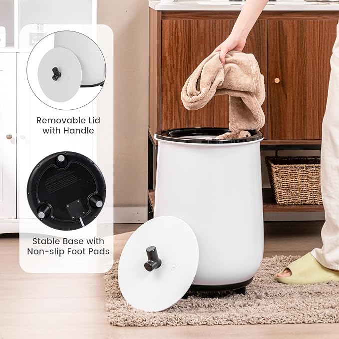 Giantex Towel Warmer Bucket, 23L Large Hot Towel Bucket for Bathroom Spa, Wood Handle, 3 Heating Modes, Adjustable Timer & Auto Shut Off, Fits Up to Two 40" x 70" Oversized Towels, Blankets, Black