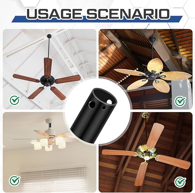 VIHOSE 24 Inch Ceiling Fan Downrod with Extension Cord 2 ft Black Downrod for Ceiling Fan 1 Inch Outside Diameter Not Threaded Suitable for a Wide Range of Fans