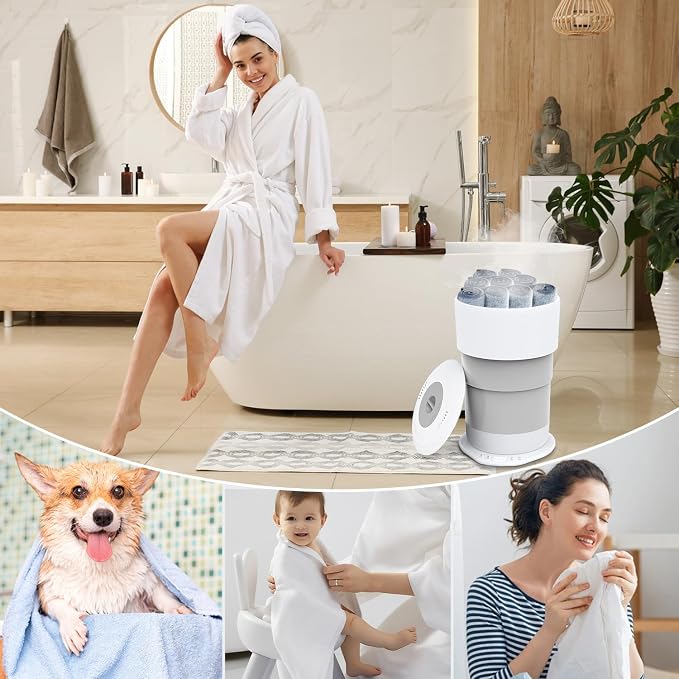Fistone Foldable Towel Warmer for Bathroom – 23L Large Rapid Heat Towel Warmers Bucket with 3 Heat Levels, One-Touch Start, Auto Shut-Off Timer