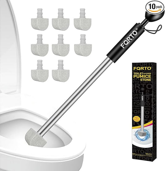 8-Pack Pumice Stone Toilet Cleaner with Long Handle - Hard Water & Limescale Remover, Non-Scratch Multi-Surface Scrubber, Disposable Refill Heads for Bathroom & Kitchen