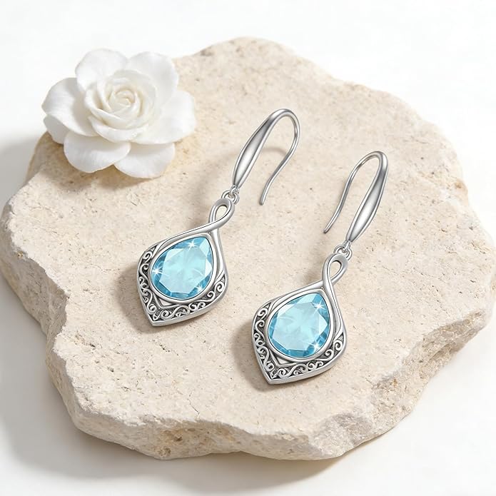 PELOVNY Celtic Knot Filigree Earrings for Women 925 Sterling Silver Moss Agate/Birthstone Infinity Earrings Birthday Christmas Jewelry Gifts for Mom Daughter Wife Sister