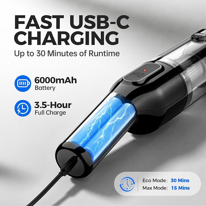 dormzie Handheld Vacuum Cordless, Car Vacuum with 19000Pa Powerful Suction,1.3 lbs Lightweight, Type-C Charge, Multiple Accessories for Car Home Office Pet