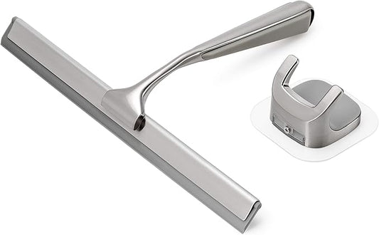 Shower Squeegee Squeegee for Shower Glass Door Bathroom Windows Kitchen Mirror and car Glass Most Practical 10 inch Durable Handle Silver
