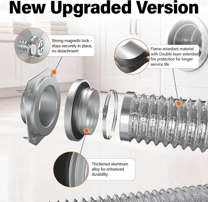 Magnetic Dryer Vent Connector Kit, MV-180° 4 Inch 3.3FT Hose, Airtight Quick Connect Magvent Dryer Vent, Optimized Airflow for Home Laundry Safety