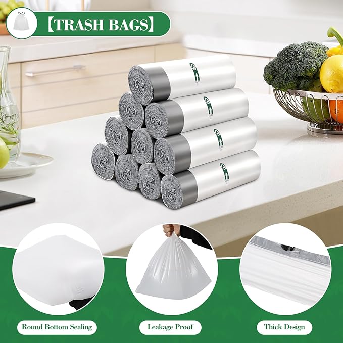 500 Counts 4 Gallon Trash Bag Drawstring Small Trash Bags, Thick Pre-separated Garbage Bags, Trash Bin Liners, Suitable for bathroom, kitchen, bedroom, office (White)