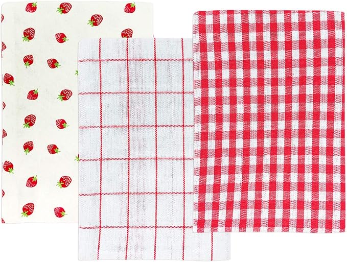 Wrapables® 100% Cotton Kitchen Dish Towels (Set of 3), Red Strawberries