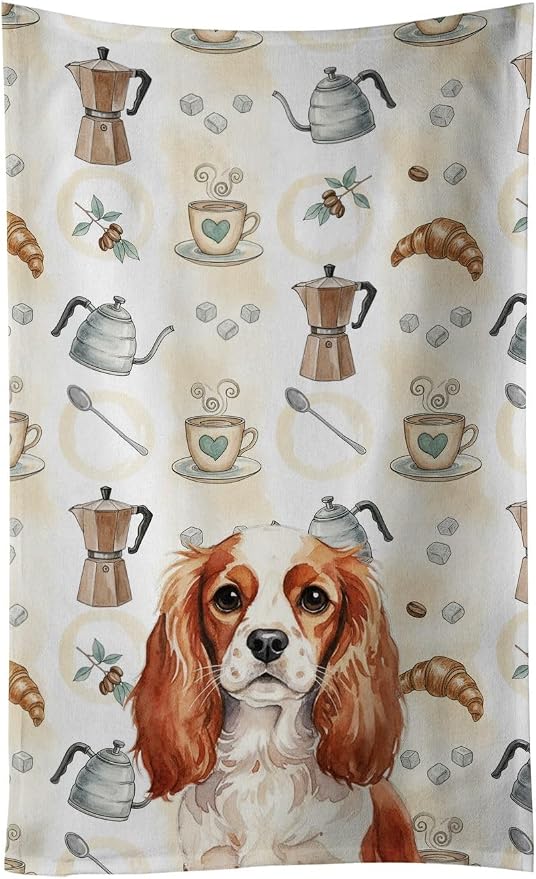 Caroline's Treasures Blenheim English Toy Spaniel Coffee Bar Kitchen Towel Velour Plush Front and Cotton Loop Back Machine Washable