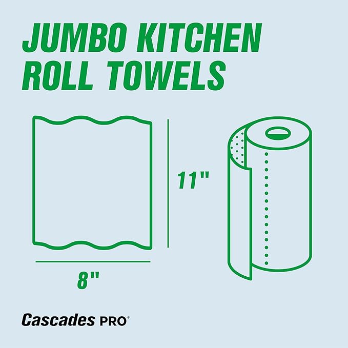Cascades PRO Select Kitchen Roll Towel - Strong and Absorbent 2-Ply Paper Towels for Kitchens, Breakrooms, Schools, Offices - Recycled, Compostable - 250 Sheets/Roll, 12 Rolls/Box -K250 - White
