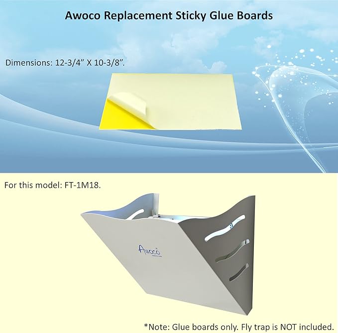Awoco 5 Packs of Replacement Sticky Type M Glue Boards for Awoco Metal Wall Mount Sticky Fly Trap Lamp Model FT-1M18 (5 Glue Boards)