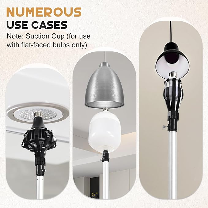 GADFISH 26FT Reach Light Bulb Changer for High Ceilings, 5-20FT Extension Pole, High Ceiling Light Bulb Changer Pole with Baskets and Suction Cup for High Ceilings and Recessed Lights