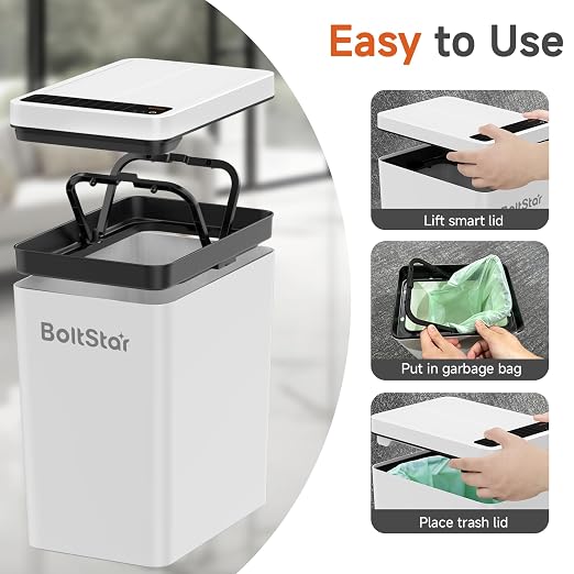 Solar Automatic Trash Can: 2 Pack 4 Gallon Motion Sensor Garbage Can, No Charging Required, Slim Smart Touchless Trash Bin with Lid for Bedroom, Living Room, Bathroom, Office, RV, White