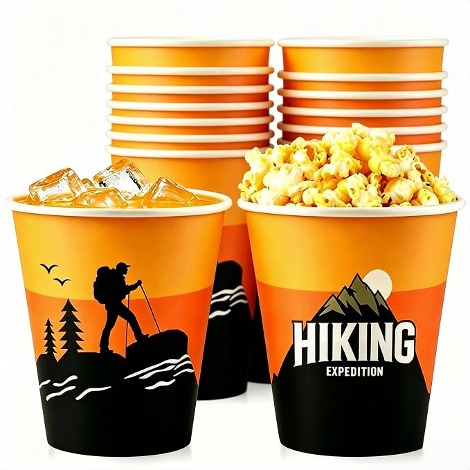 50Pcs Boxing Themed Party Paper Cups Disposable 9oz Paper Cups for for Sports Supplies Decorations Drinking for Birthday Party Favors (50, hiking)