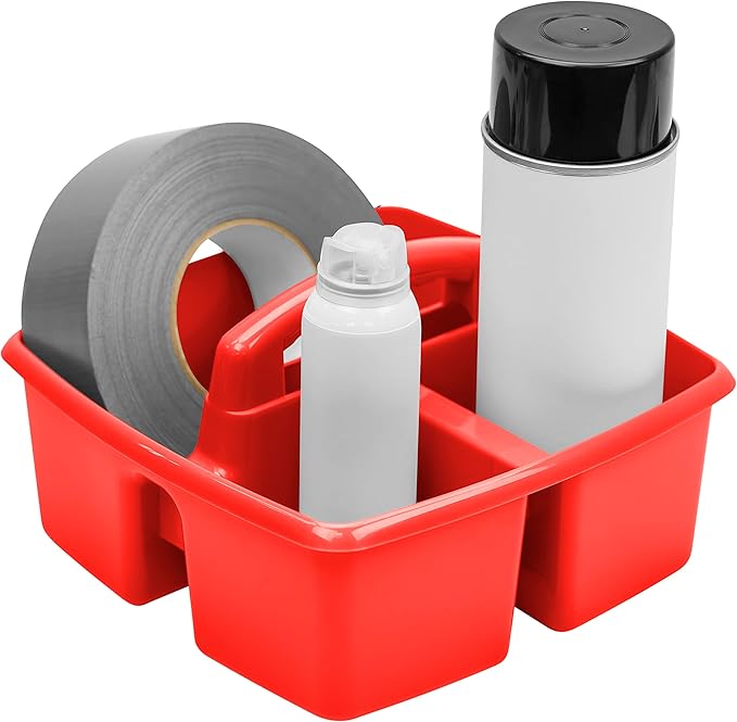 Storex 3-Compartment Small Caddy – Multipurpose Classroom Organizer with Handle, Red, 5-Pack (00949U06C)