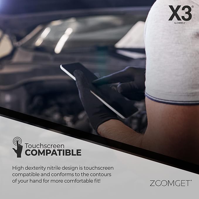 X3 Black Gloves, Disposable, Latex Free, Nitrile, for Cooking, Food Prep, 3 Mil, Powder-Free, Sizes Small through XX-Large
