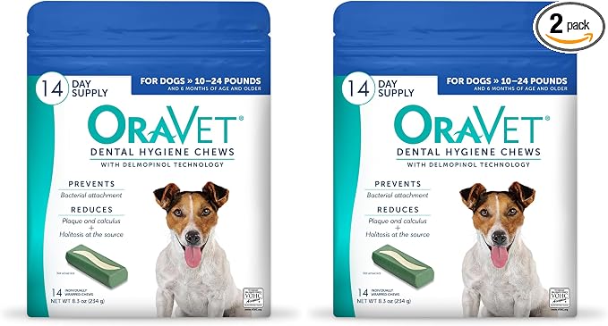 OraVet Dental Hygiene Chews for Small Dogs, Oral Care with Delmopinol, Vanilla Flavor, 14 Count (Pack of 2)