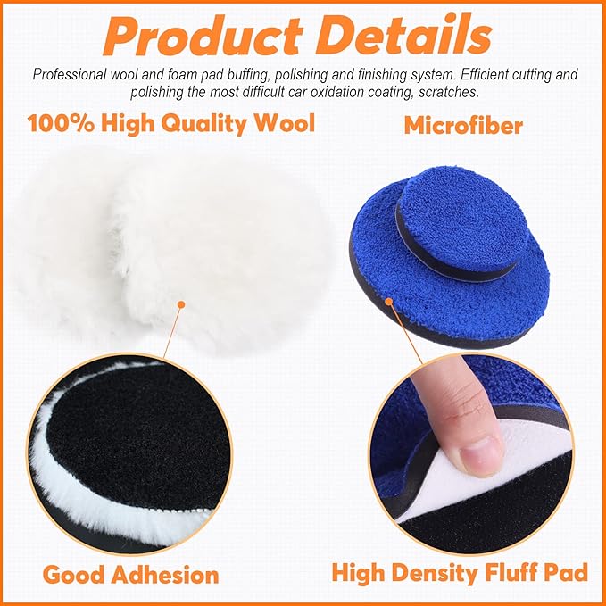10Pcs Polishing Wheel Wool Buffing Pad Microfiber Pads Assortment Kit Includes 4 Cotton Buffing Wheels, 3 Inch 5 Inch Polishing Pad for Drill Buffer Attachment for Polishing and Buffing