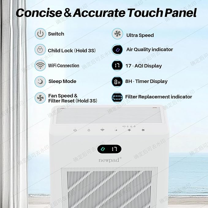 Air Purifiers for Home Large Room Covers Up to 2277 Ft², 22 dB HEPA Air Purifiers for Home Bedroom, Air Quality Monitor, Timer, Child Lock, KJ-520, White