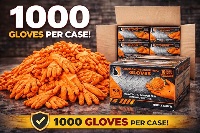 AroCare 8 Mil Orange Nitrile Gloves,3D Raised Diamond Texture-Latex & Powder Free-Industrial, Mechanic