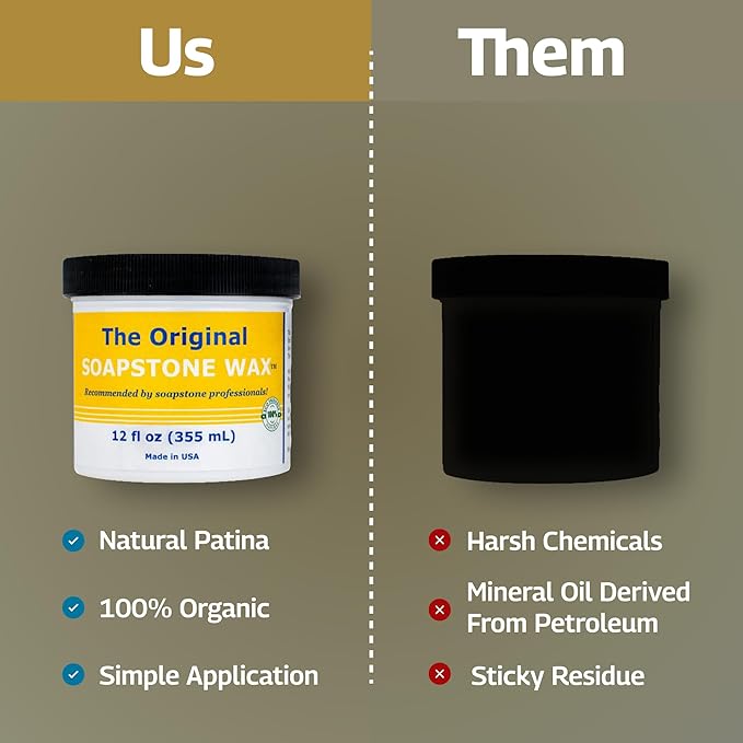 The Original Soapstone Wax | Food-Safe Natural Wax for Soapstone Countertops – Enhances & Darkens Stone, Long-Lasting Protection (12oz)