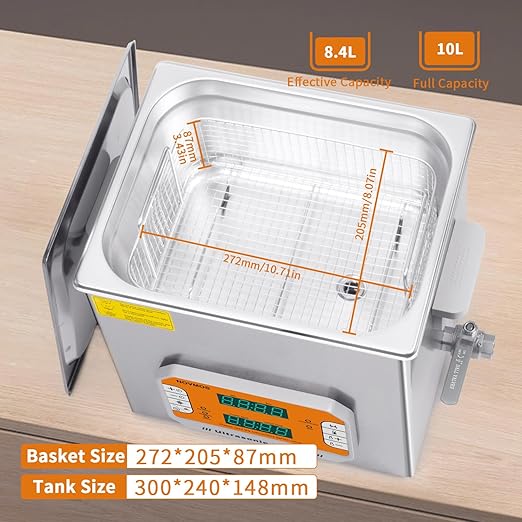 Ultrasonic Cleaner,10L 240W Touch Screen Control Ultrasonic Cleaning Machine with Timer&Heater,Sonic Cleaner for Carburetors,Parts,Chain Cleaning (Including Baskets)