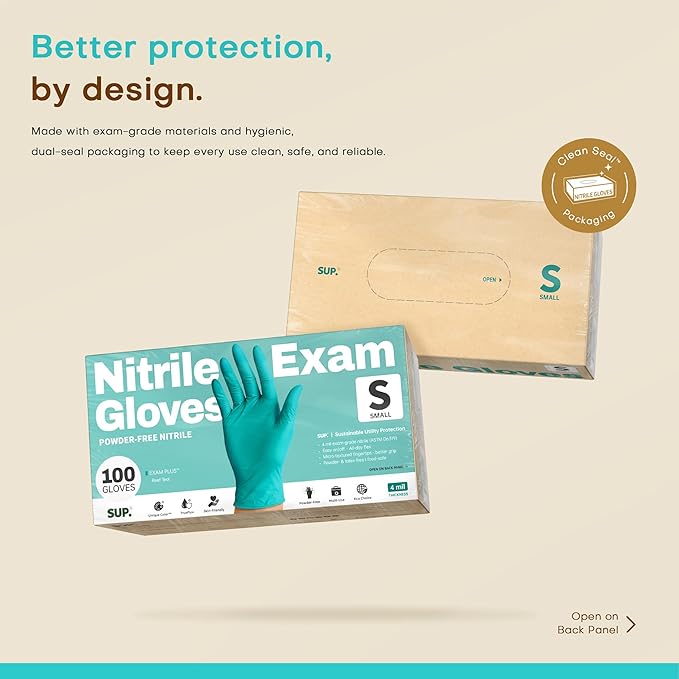 SUP Nitrile Exam Gloves, Powder-Free Latex-Free Food Safe Cooking Cleaning laboratory Disposable Medical Glove, Teal 1000 Ct