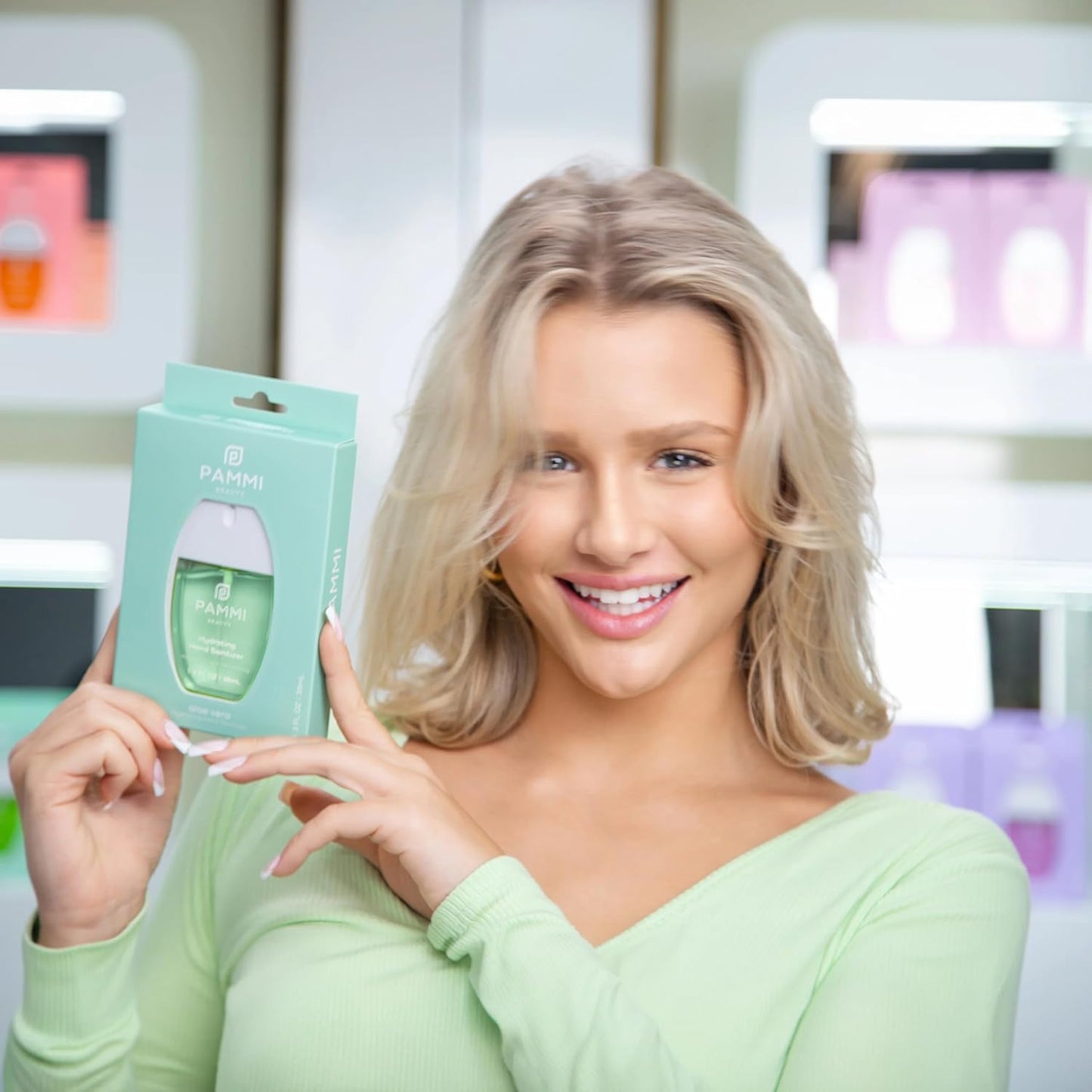 PAMMI Power Mist Hydrating Hand Sanitizer Spray, Portable Travel Size Pocket Hand Sanitizer, Scented Handsanitizer Mini Spray For Car - 600 Sprays (2 Pack (Aloevera, Rose))