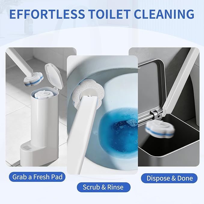 Wazzio 2 Pack Disposable Toilet Brush with Holder Set, 104 Count Toilet Wand Refills, Extended Handle Toilet Bowl Cleaner Brush for Bathroom and Bathtub Deep Cleaning