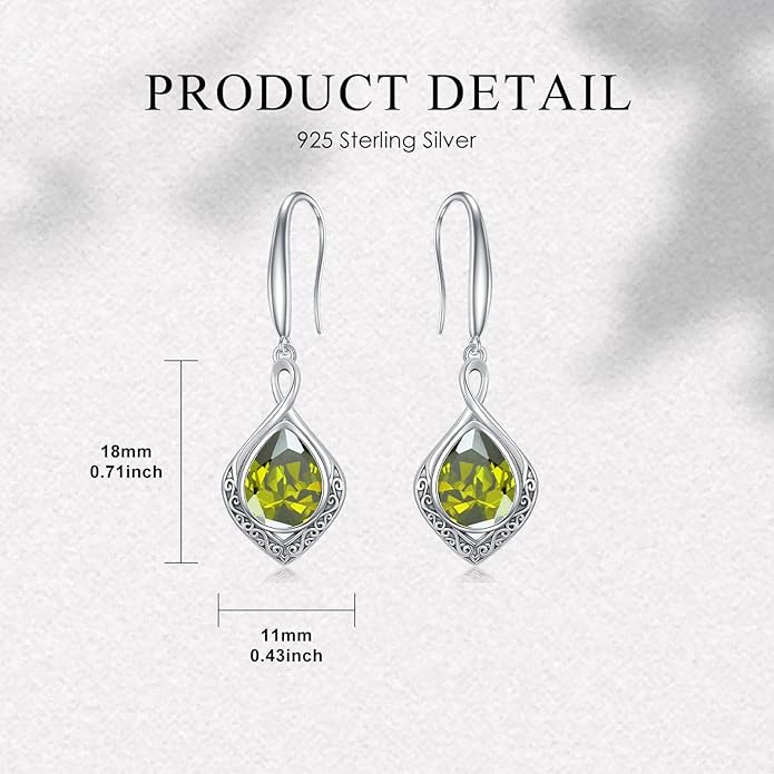 PELOVNY Celtic Knot Filigree Earrings for Women 925 Sterling Silver Moss Agate/Birthstone Infinity Earrings Birthday Christmas Jewelry Gifts for Mom Daughter Wife Sister