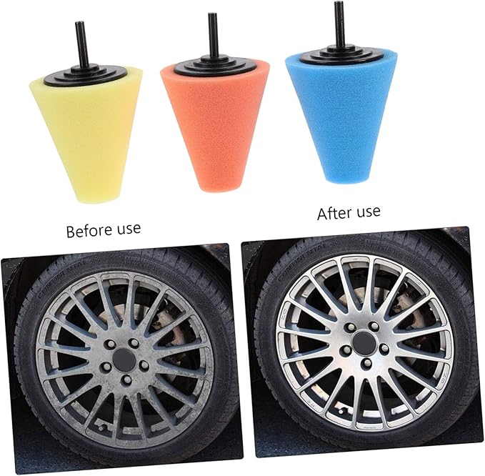 Unomor 6pcs Car Wheel Polishing Sponge Pads Cone Buffing Pads for Auto Detailing for Rims and Hard Reach Areas Reusable and Washable Polishing Tools