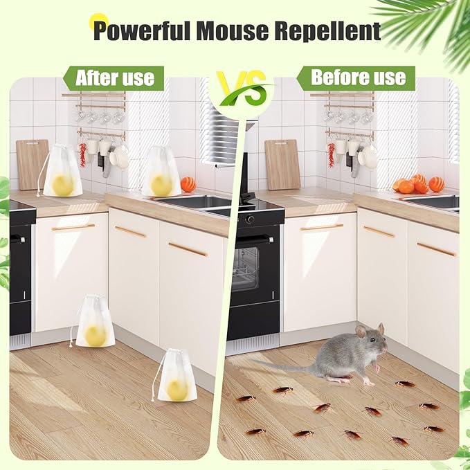 Mouse Repellent 24pcs Peppermint Oil Moth Balls for Rodents, Deterrent Rats Squirrel Mice Repellent for Car,Kitchen,Warehouse,Outdoor and Indoor, Safe for Humans & Pets
