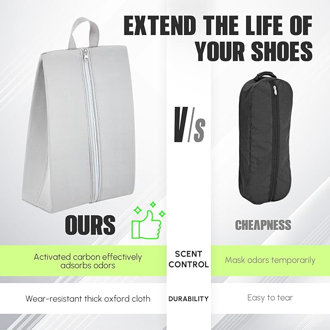 Leinuosen 4 Pcs Smell Proof Cleat Bag for Sport, Odor & Water Resistant, Soccer Football Baseball Golf Shoe Bag with Active Carbon Fabric for Gym & Travel, Fits up to Us Size 14 (Gray)
