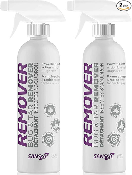 SansZo Bug and Tar Remover - Powerful and Fast-Acting All Purpose Exterior Cleaner & Degreaser - Streak Free Car Detailing Without Scratching, 24 OZ, 2 Pack