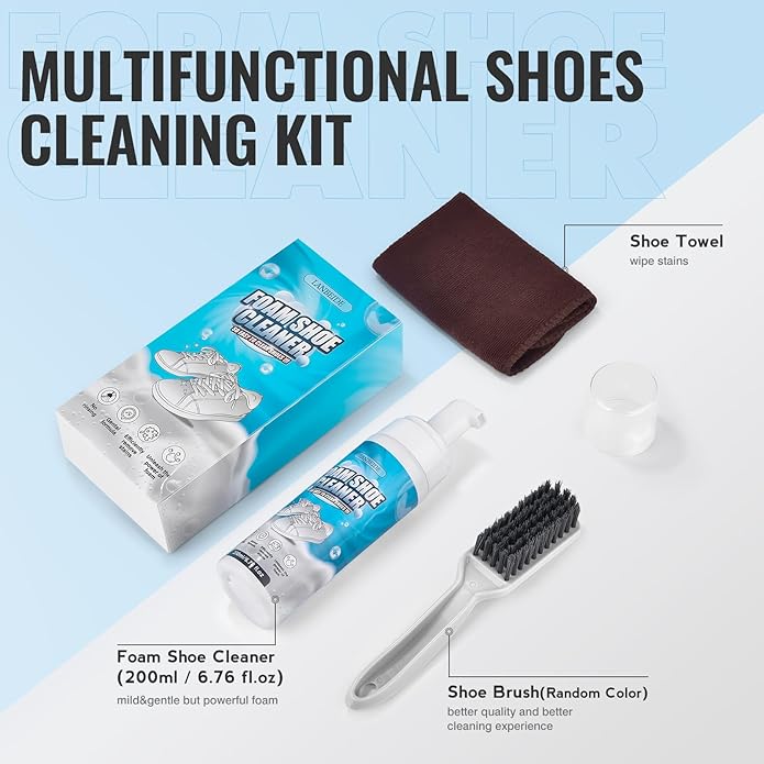 LANBEIDE Shoe Cleaner Kit - 3 x 6.76oz Sneaker Cleaners with Brushes & Towels, Suitable for Leather, Suede, Canvas, PU, Fabric, Boots