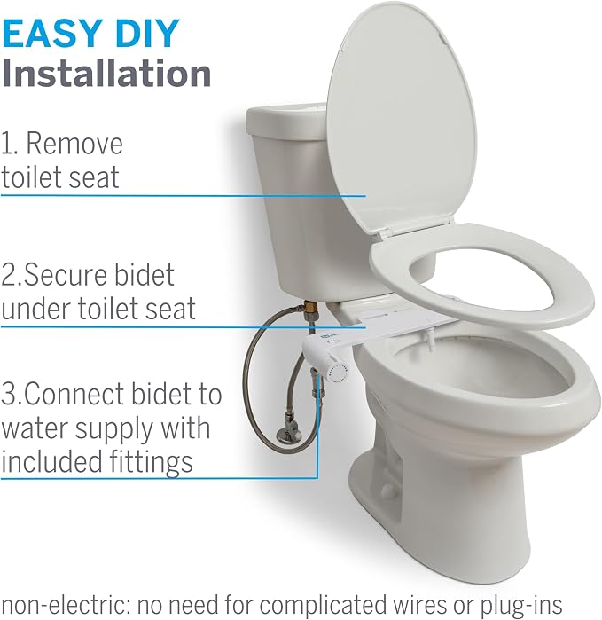 Waterpik BeWell Bidet Attachment BDT-001 Non-Electric Water Spray Angle and Adjustable Pressure, Self-Cleaning, Easy DIY Installation Toilet Seat Sprayer, BDT-001 White