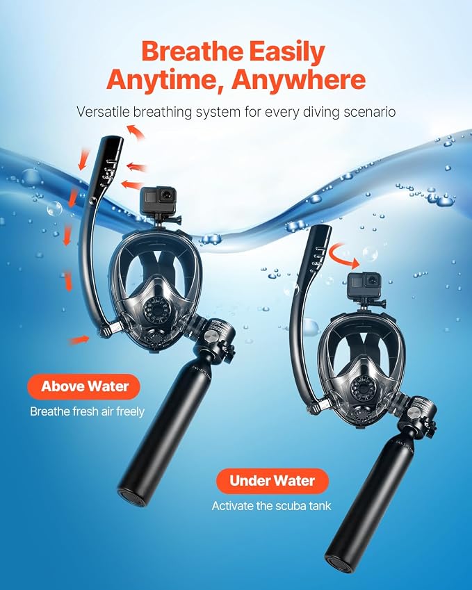 VEVOR Scuba Tank, 0.5L Portable Scuba Diving Tank, Diving Oxygen Cylinder Supports 5-10 Minutes Underwater Breathing, 98.43 ft Diving Depth, Lung Tank Kit with Snorkel Mask for Underwater Exploration