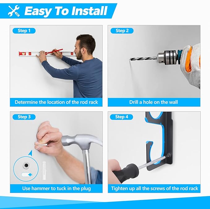 PLUSINNO H5 Horizontal Fishing Rod/Pole Holders for Garage, Wall Ceiling Mounted Fishing Rod Holder, Aviation Aluminum Fishing rod rack Holds up to 5/10/20 Rod or Combos Fishing Gear and Gifts for Men