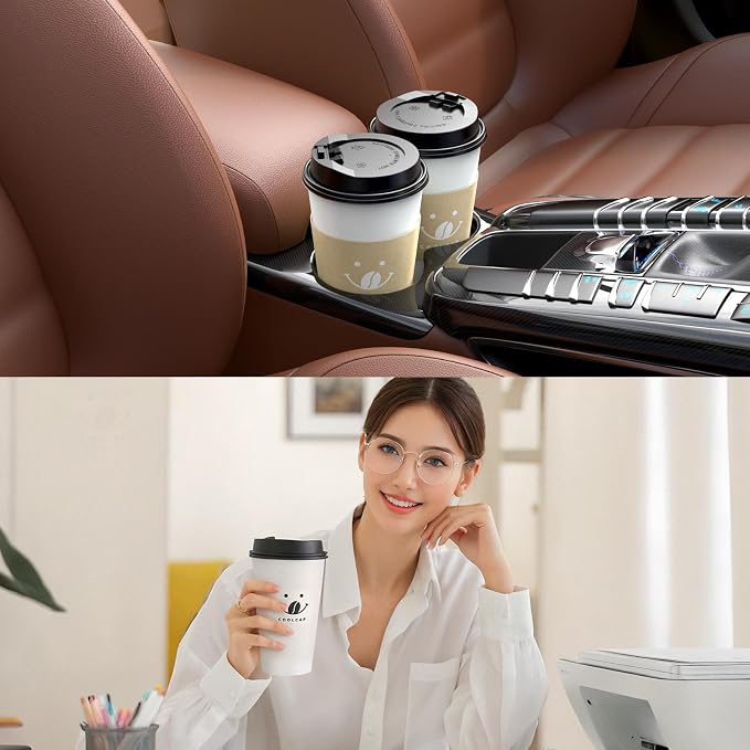 Coffee Cups with Lids and Sleeves, 16 Ounce 100 pack To Go Coffee Cups with Lids, Disposable Hot Coffee Paper Cups Bulk for Hot Beverage (16 Ounce, White)